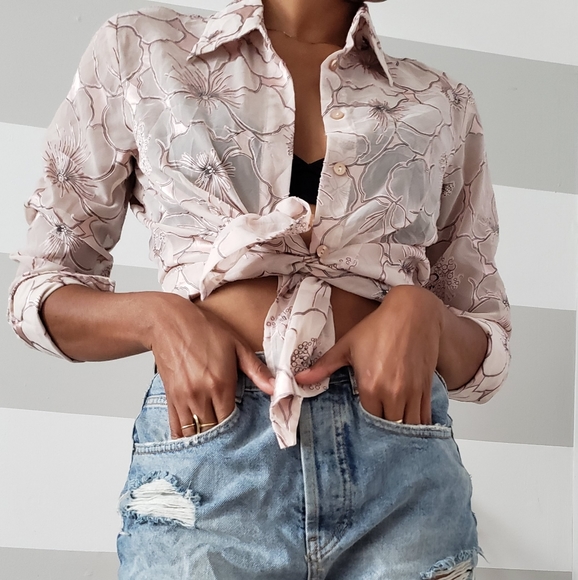 Vintage pink sheer floral print blouse - Picture 6 of 6